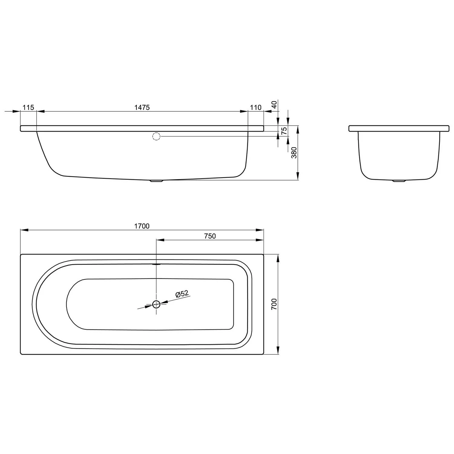 Bette BetteOcean Lowline 170 X 70 Cm, Überlauf Hinten 5 Bette BetteOcean Lowline 170 X 70 Cm, Überlauf Hinten – Bild 3