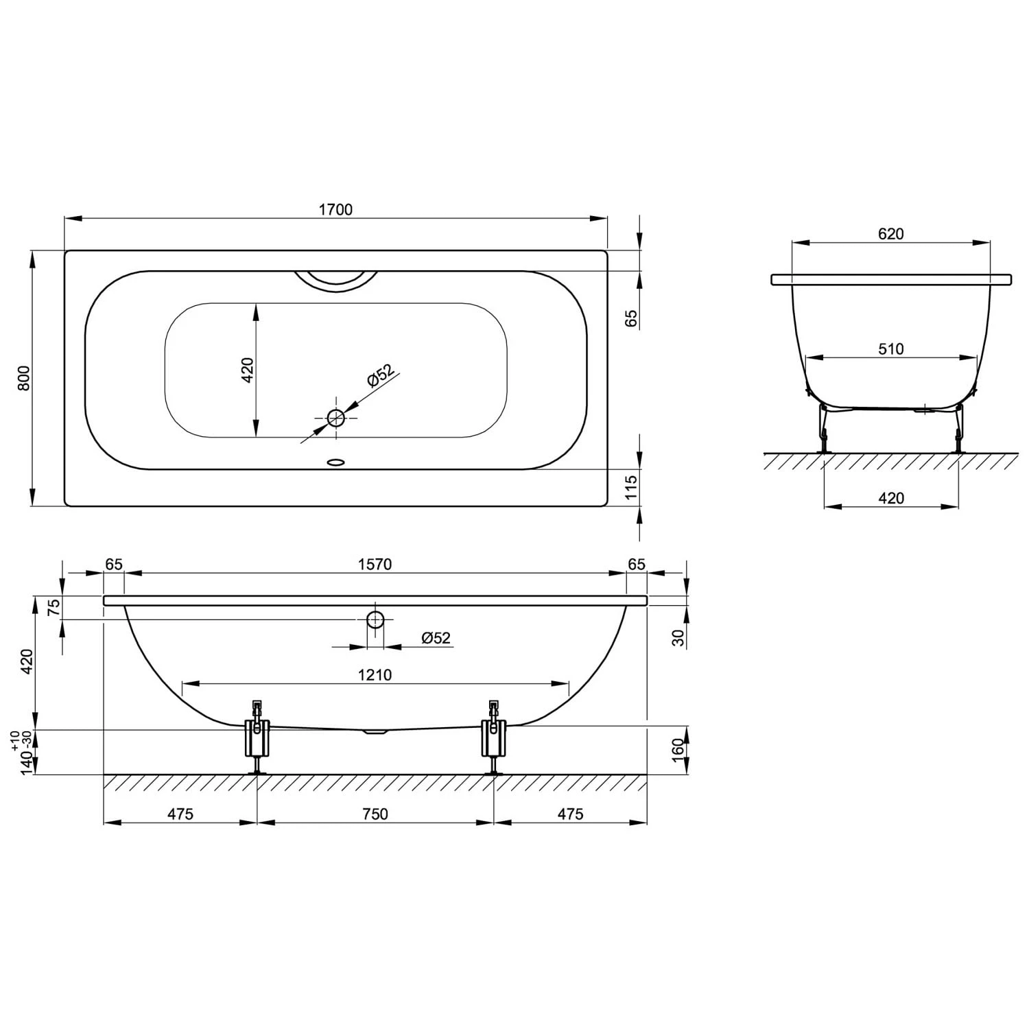 Bette Duett Badewanne 170 X 80 X 42 Cm Mit Griffbohrung 4 Bette Duett Badewanne 170 X 80 X 42 Cm Mit Griffbohrung – Bild 2
