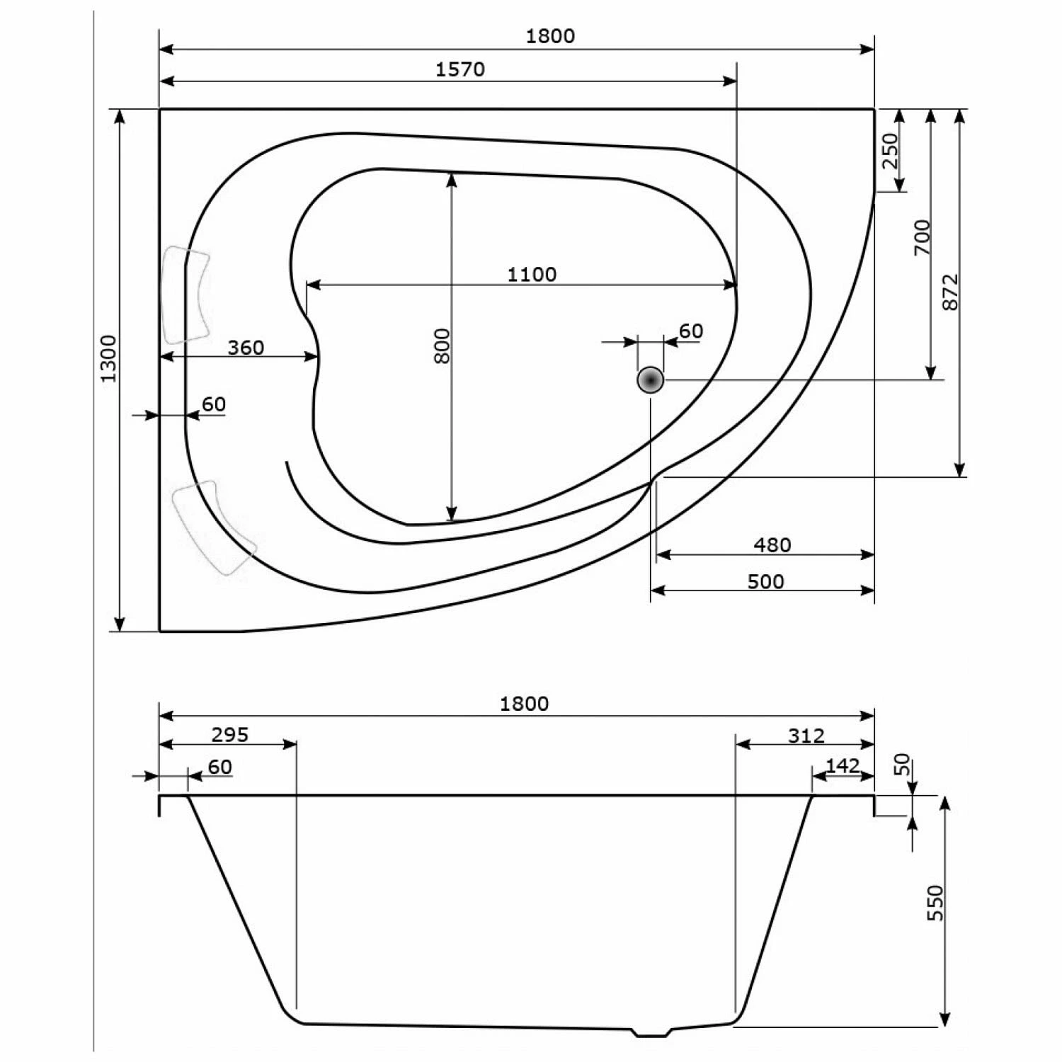 Caribia Delta XL Badewanne 180 X 130 Cm Mit Schürze, Für Ecke Links 5 Caribia Delta XL Badewanne 180 X 130 Cm Mit Schürze, Für Ecke Links – Bild 3