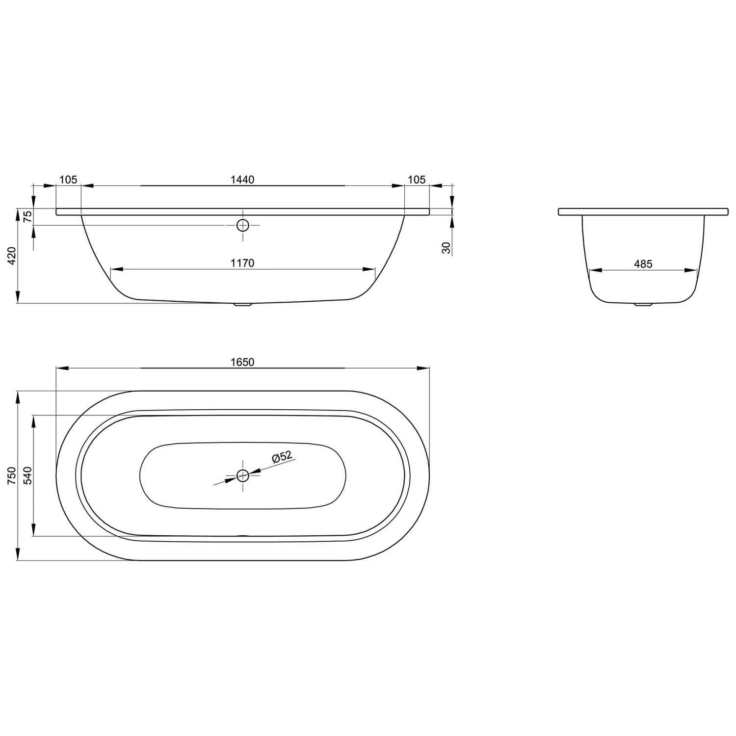 Bette Starlet Oval-Wanne 165 X 75 Cm Mit Griffbohrung 5 Bette Starlet Oval-Wanne 165 X 75 Cm Mit Griffbohrung – Bild 3