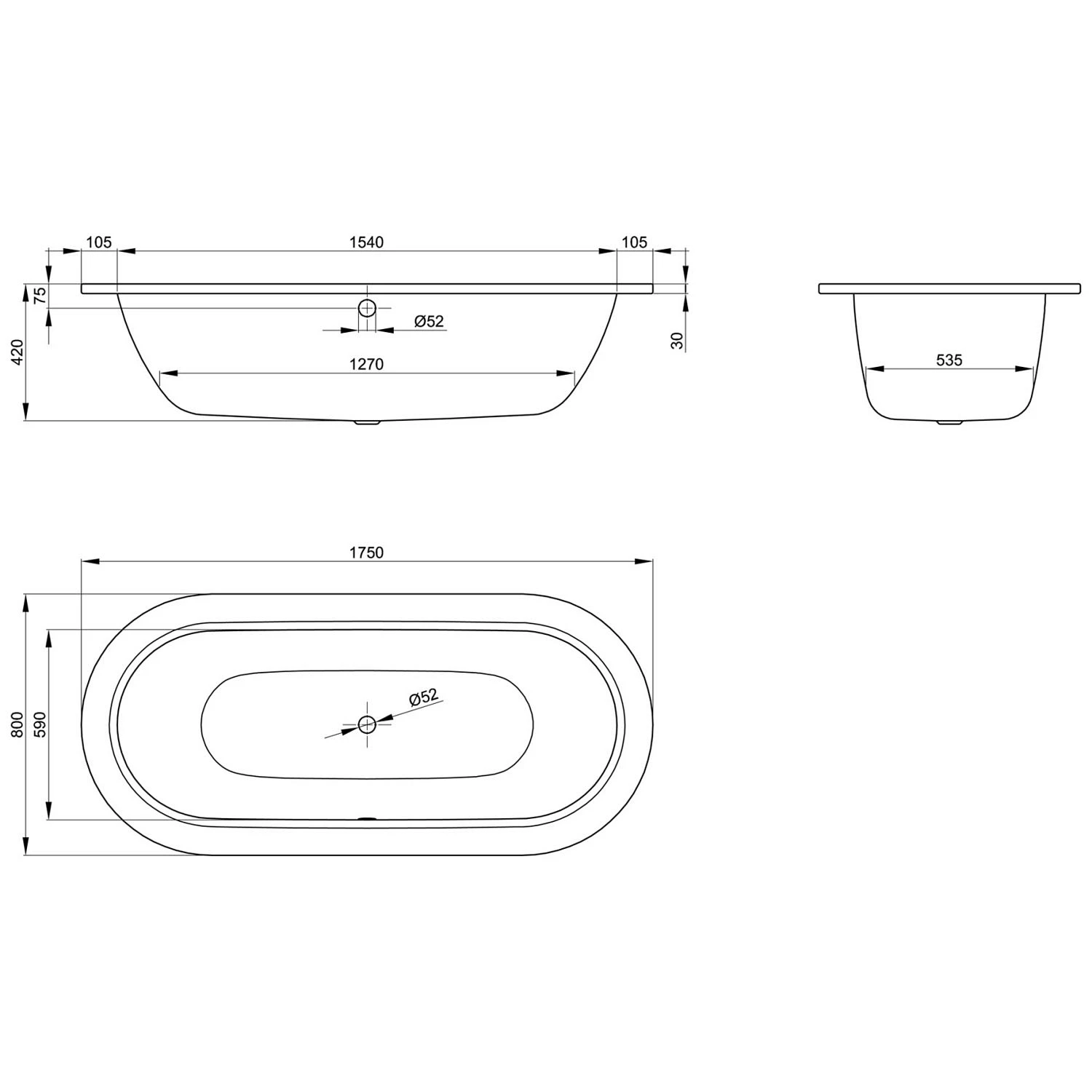 Bette Starlet Oval-Wanne 175 X 80 Cm 4 Bette Starlet Oval-Wanne 175 X 80 Cm – Bild 2