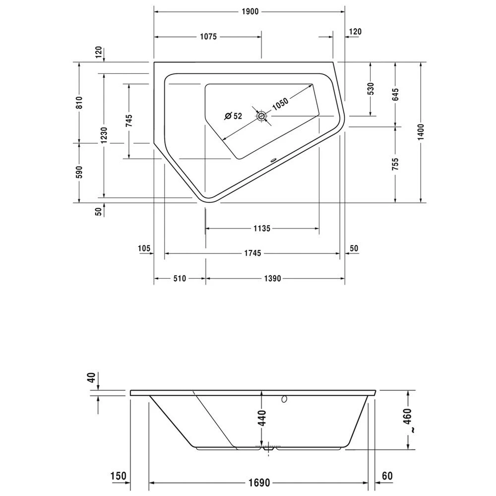 Duravit Paiova 5-Eck Badewanne Links, Einbauversion 190 X 140 Cm 3 Duravit Paiova 5-Eck Badewanne Links, Einbauversion 190 X 140 Cm