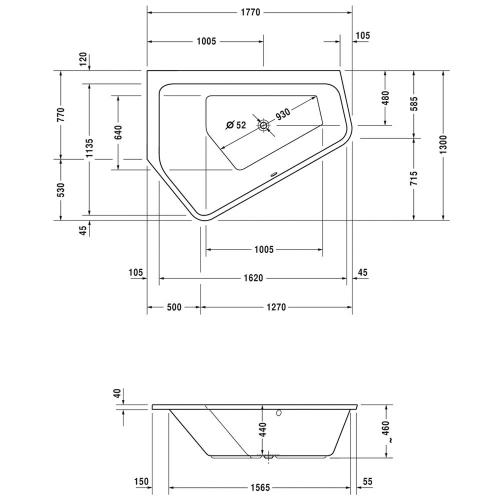 Duravit Paiova 5-Eck Badewanne Links, Einbauversion 177 X 130 Cm 3 Duravit Paiova 5-Eck Badewanne Links, Einbauversion 177 X 130 Cm