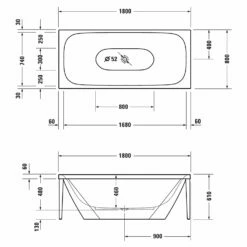 Duravit XViu Badewanne Rechteck 180 X 80 Cm, Mit 2 Rückenschrägen, Freistehend