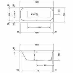 Duravit Happy D.2 Badewanne Rechteck 160 X 70 Cm, Rückenschräge Links