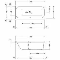 Duravit Happy D.2 Badewanne Rechteck 170 X 75 Cm, Rückenschräge Links