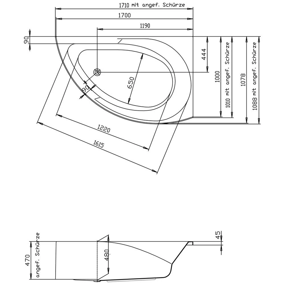 Hoesch Spectra Eck-Badewanne 170 X 100 Cm Rechte Ausführung Mit 4 LED Scheinwerfern Und Angeformter Schürze 3 Hoesch Spectra Eck-Badewanne 170 X 100 Cm Rechte Ausführung Mit 4 LED Scheinwerfern Und Angeformter Schürze