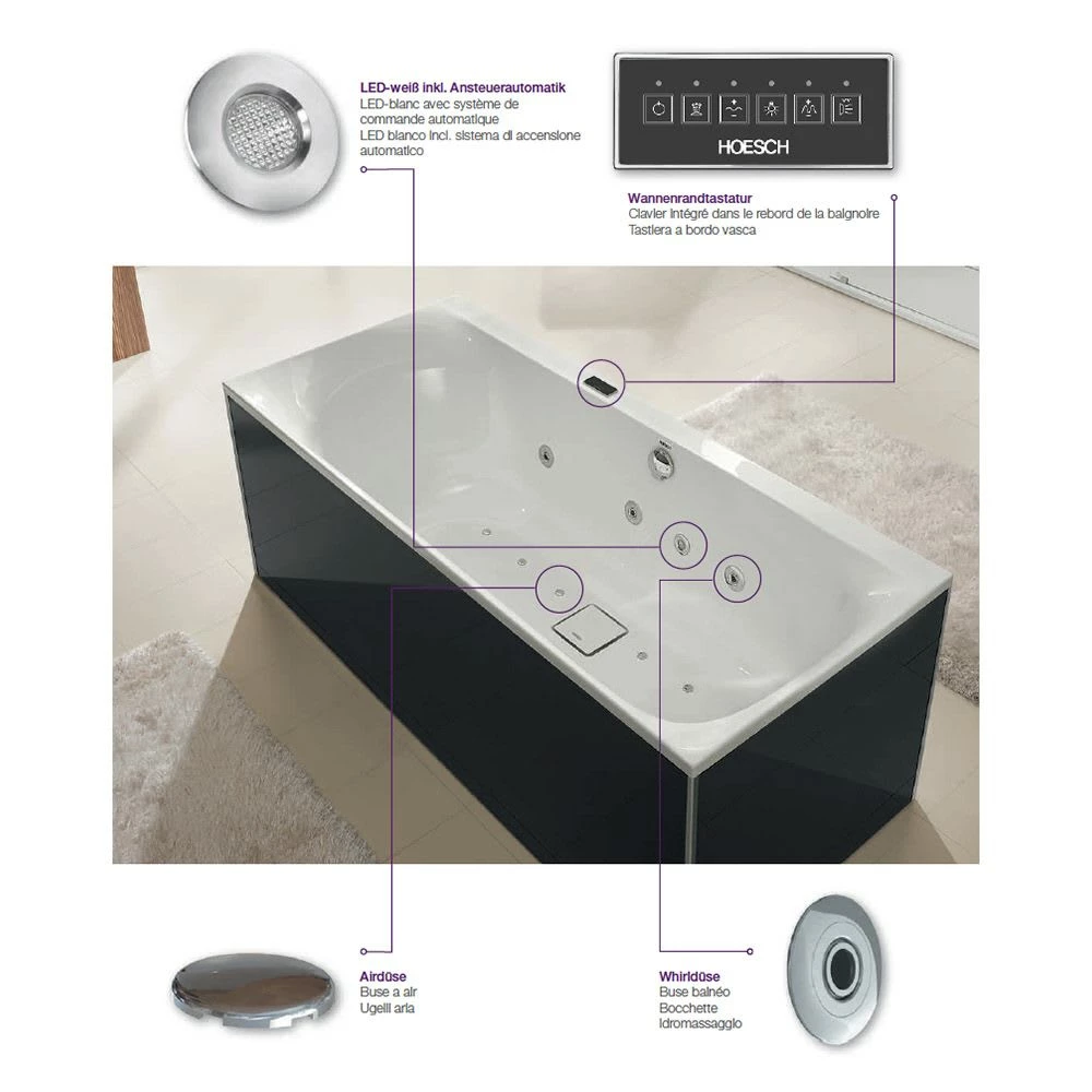 Hoesch Spectra Trapez-Whirlpool 180 X 120 Cm, Rechte Ausführung Mit Laola II Whirl+Air Und Rücken- Und Fußdüsen Und Combi Plus 3 Hoesch Spectra Trapez-Whirlpool 180 X 120 Cm, Rechte Ausführung Mit Laola II Whirl+Air Und Rücken- Und Fußdüsen Und Combi Plus