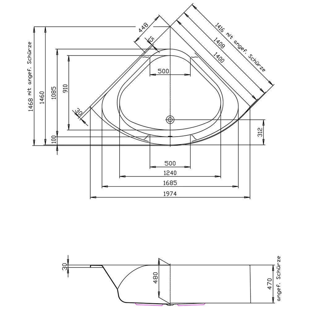 Hoesch Spectra Eck-Badewanne 140 X 140 Cm Mit 4 LED Scheinwerfern 4 Hoesch Spectra Eck-Badewanne 140 X 140 Cm Mit 4 LED Scheinwerfern – Bild 2