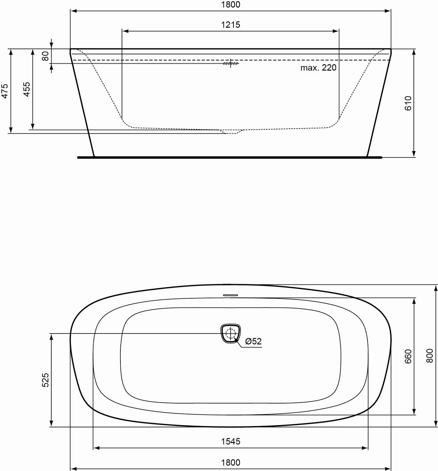 Ideal Standard Dea Freistehende Körperform-Badewanne 180 X 80 Cm, Inkl. Ab- Und Überlauflaufgarnitur 4 Ideal Standard Dea Freistehende Körperform-Badewanne 180 X 80 Cm, Inkl. Ab- Und Überlauflaufgarnitur – Bild 2