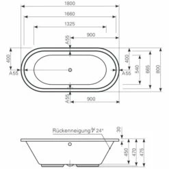 Mauersberger Oval-Badewanne Crispa 180 X 80 X 45 Cm