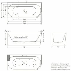 Repabad Livorno 180 Oval F Rechts Eck-Badewanne