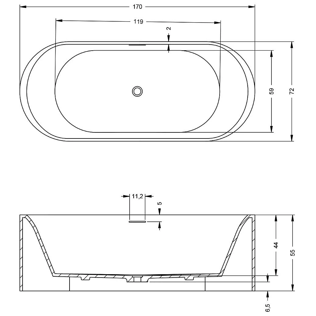 Riho Valor Freistehende Oval-Badewanne 170 X 72 Cm 5 Riho Valor Freistehende Oval-Badewanne 170 X 72 Cm – Bild 3