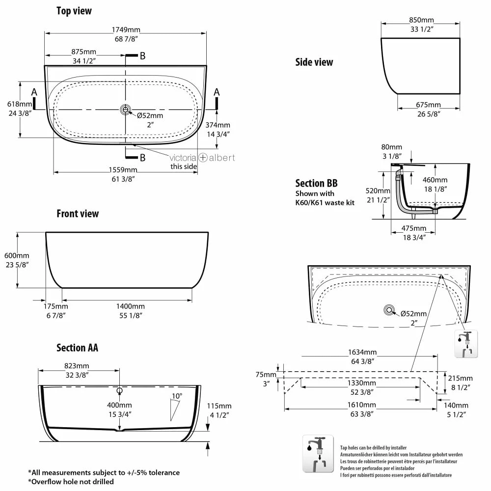 Victoria & Albert Eldon Freistehende Badewanne, Mit Überlauf 6 Victoria & Albert Eldon Freistehende Badewanne, Mit Überlauf – Bild 4