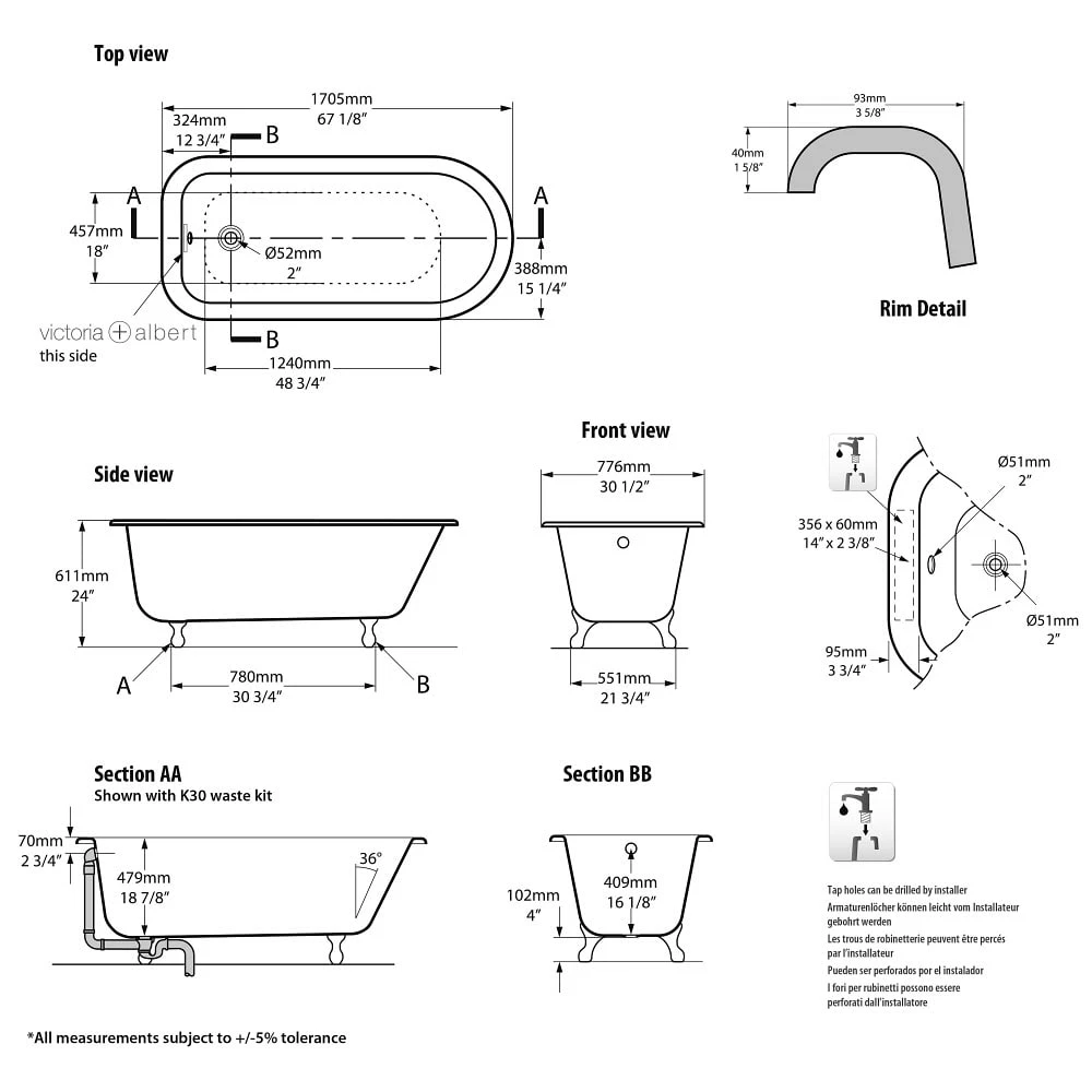 Victoria & Albert Hampshire Freistehende Badewanne, Füße Nickel Poliert 3 Victoria & Albert Hampshire Freistehende Badewanne, Füße Nickel Poliert