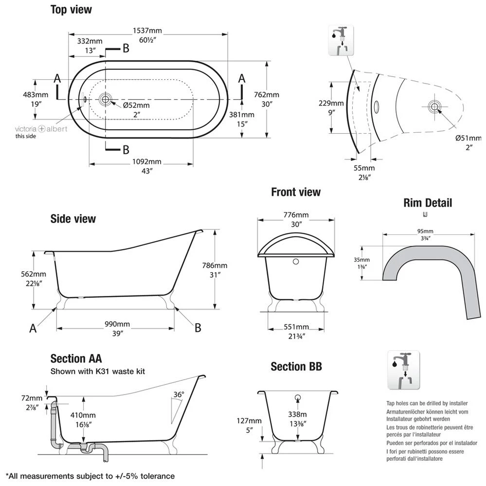 Victoria & Albert Shropshire Freistehende Badewanne 5 Victoria & Albert Shropshire Freistehende Badewanne – Bild 3
