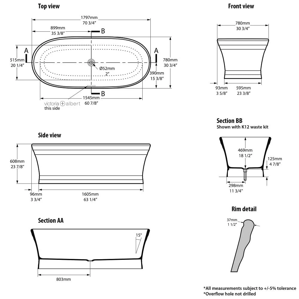 Victoria & Albert Worcester Freistehende Badewanne 4 Victoria & Albert Worcester Freistehende Badewanne – Bild 2