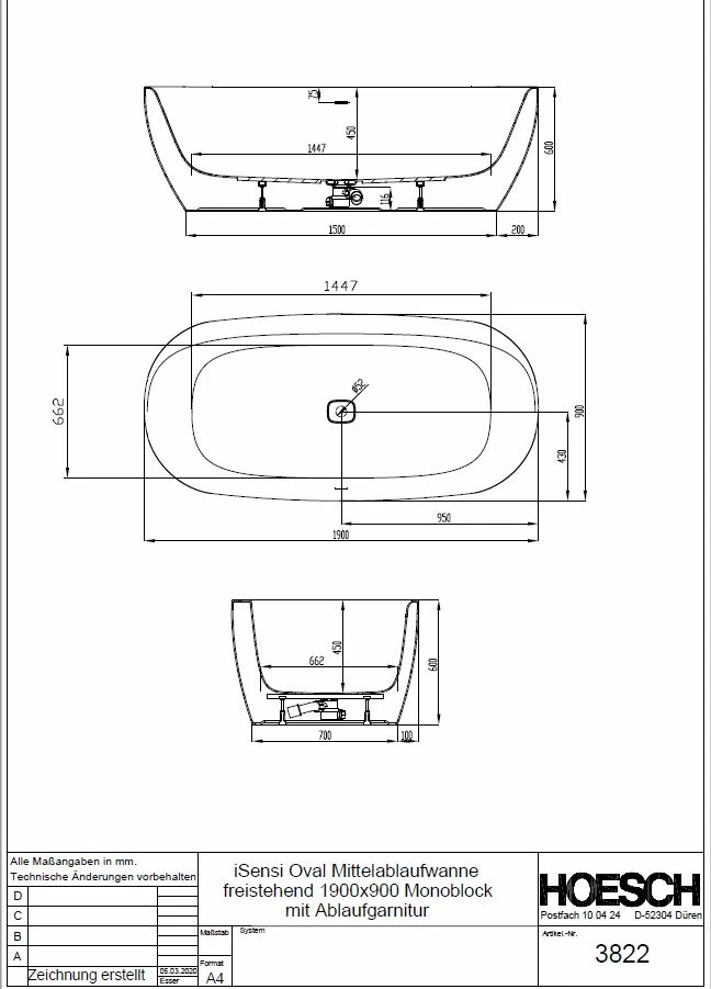 Hoesch ISensi Ovalbadewanne 190 X 90 Cm Freistehend 4 Hoesch ISensi Ovalbadewanne 190 X 90 Cm Freistehend – Bild 2