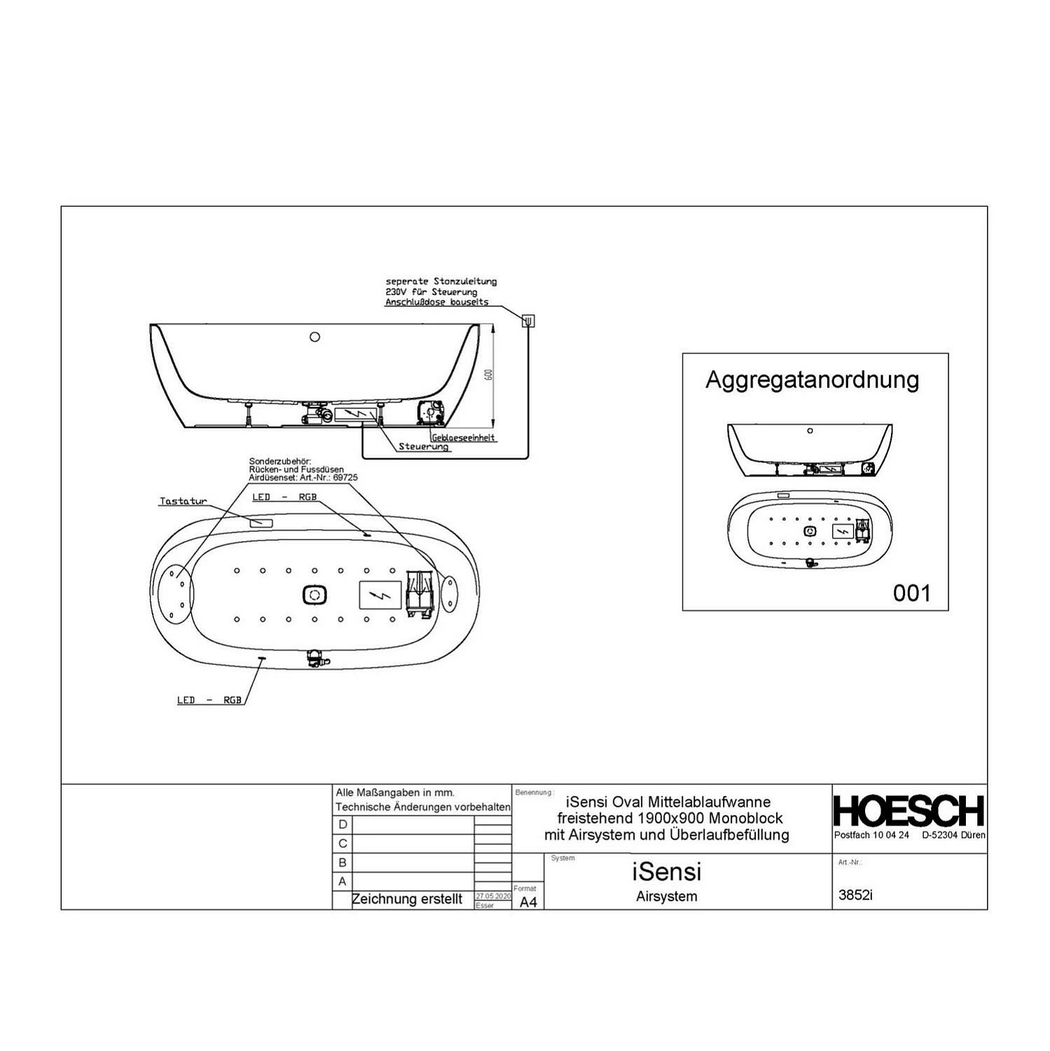 Hoesch ISensi Monoblock Oval 190 X 90 Freistehend Mit Überlaufbefüllungsgarnitur, Motor Rechts 3 Hoesch ISensi Monoblock Oval 190 X 90 Freistehend Mit Überlaufbefüllungsgarnitur, Motor Rechts