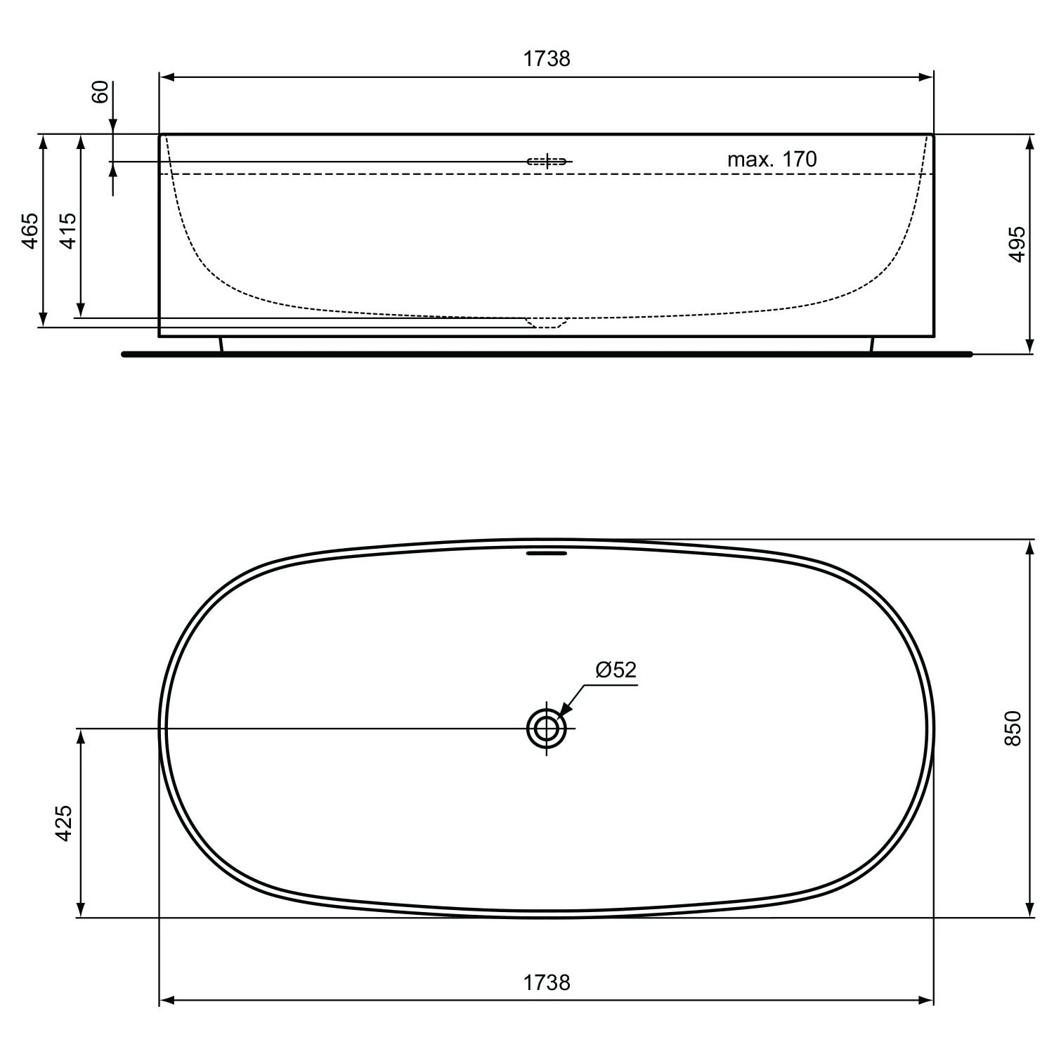 Ideal Standard Linda-X Duo Badewanne 173,8 X 85 Cm, Freistehend 6 Ideal Standard Linda-X Duo Badewanne 173,8 X 85 Cm, Freistehend – Bild 4