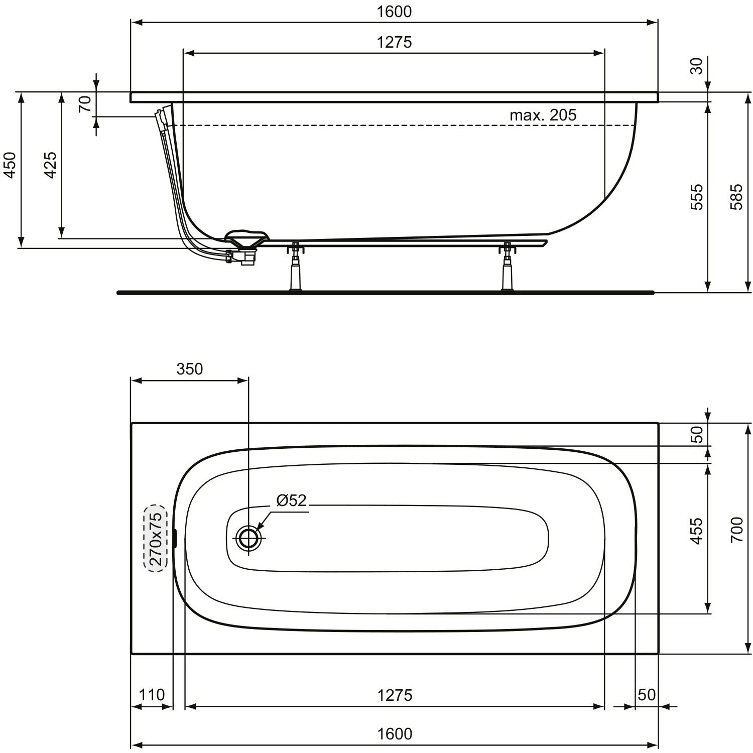 Ideal Standard I.life Körperform-Badewanne 160 X 70 Cm 6 Ideal Standard I.life Körperform-Badewanne 160 X 70 Cm – Bild 4