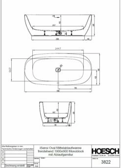 Hoesch ISensi Ovalbadewanne 190 X 90 Cm Freistehend, Mit Überlaufbefüllung In Chrom -Wanne Verkaufsladen marken hoesch badewannen und whirlpools freistehende badewannen hoesch isensi ovalbadewanne 190 x 90 cm freihstehend kopie 4809518