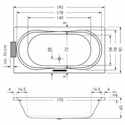 Repabad Pluto 190 Rechteck-Badewanne Mit Rückentherapie Und Trio Ablaufgarnitur