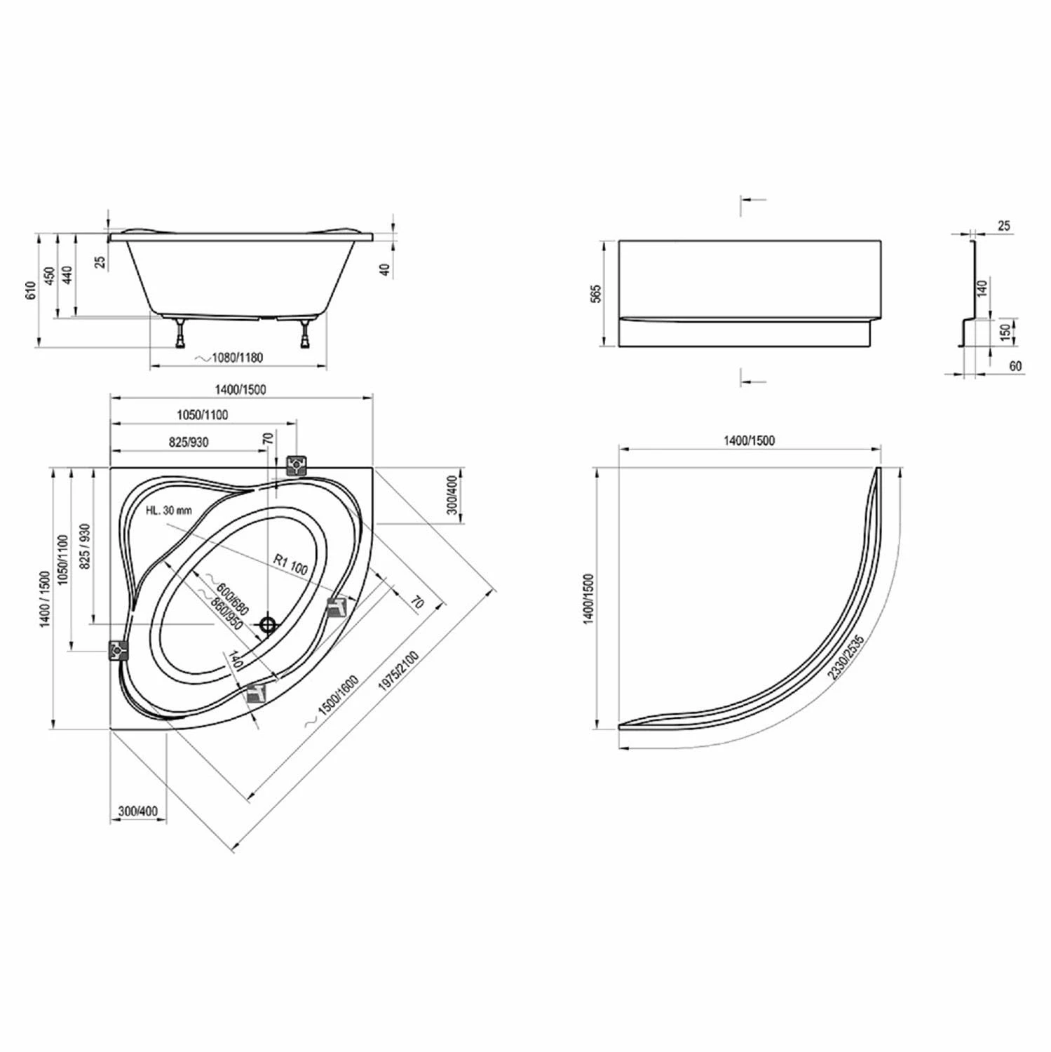 RAVAK New Day Asymmetrische Badewanne 140 X 140 Cm 6 RAVAK New Day Asymmetrische Badewanne 140 X 140 Cm – Bild 4