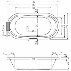 Repabad Pluto 180/80 Oval-Badewanne